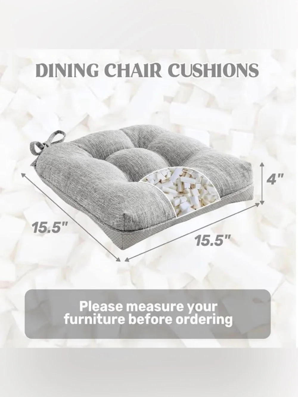 Puredown Chair Cushions, Tufted Memory Foam Chair Pads Non-Slip Backing, Gray - Picture 2 of 3